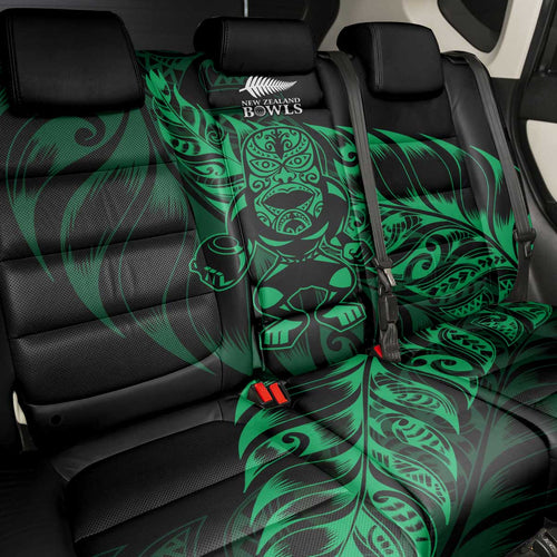 New Zealand Lawn Bowls Back Car Seat Cover Green Maori Warrior Tribal Silver Fern - Aussie Hoodie