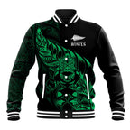 New Zealand Lawn Bowls Custom Baseball Jacket Green Maori Warrior Tribal Silver Fern - Aussie Hoodie