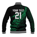 New Zealand Lawn Bowls Custom Baseball Jacket Green Maori Warrior Tribal Silver Fern - Aussie Hoodie