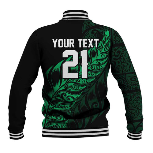 New Zealand Lawn Bowls Custom Baseball Jacket Green Maori Warrior Tribal Silver Fern - Aussie Hoodie