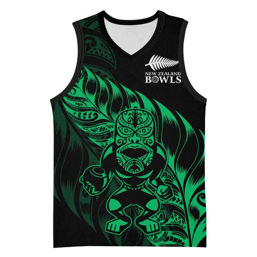 New Zealand Lawn Bowls Custom Basketball Jersey Green Maori Warrior Tribal Silver Fern - Aussie Hoodie