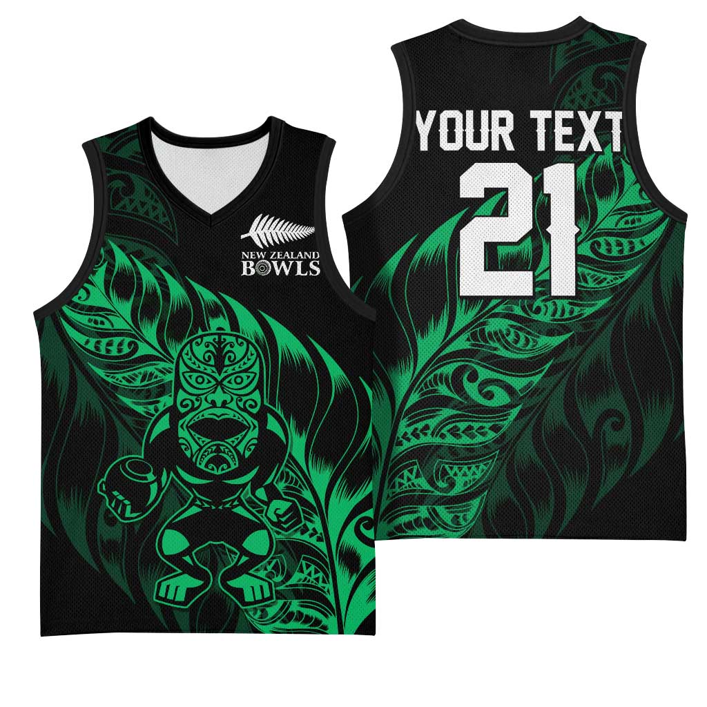 New Zealand Lawn Bowls Custom Basketball Jersey Green Maori Warrior Tribal Silver Fern - Aussie Hoodie