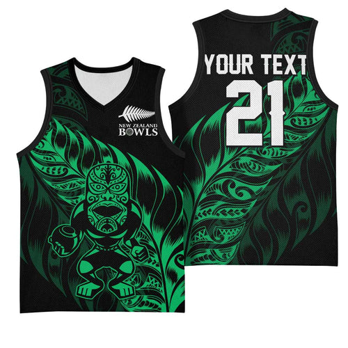 New Zealand Lawn Bowls Custom Basketball Jersey Green Maori Warrior Tribal Silver Fern - Aussie Hoodie