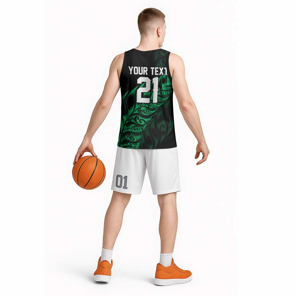 New Zealand Lawn Bowls Custom Basketball Jersey Green Maori Warrior Tribal Silver Fern - Aussie Hoodie