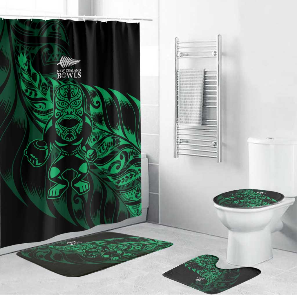 New Zealand Lawn Bowls Bathroom Set Green Maori Warrior Tribal Silver Fern - Aussie Hoodie