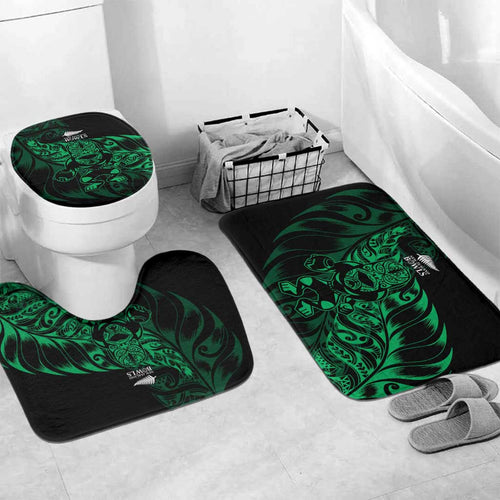 New Zealand Lawn Bowls Bathroom Set Green Maori Warrior Tribal Silver Fern - Aussie Hoodie