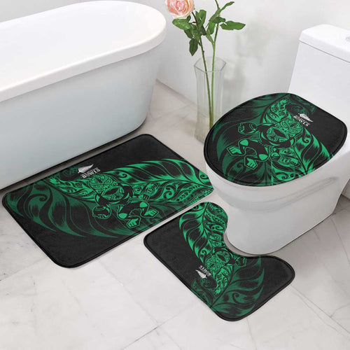 New Zealand Lawn Bowls Bathroom Set Green Maori Warrior Tribal Silver Fern - Aussie Hoodie
