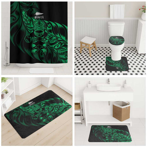 New Zealand Lawn Bowls Bathroom Set Green Maori Warrior Tribal Silver Fern - Aussie Hoodie