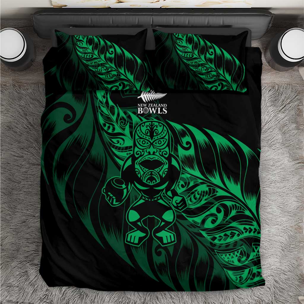 New Zealand Lawn Bowls Bedding Set Green Maori Warrior Tribal Silver Fern - Aussie Hoodie
