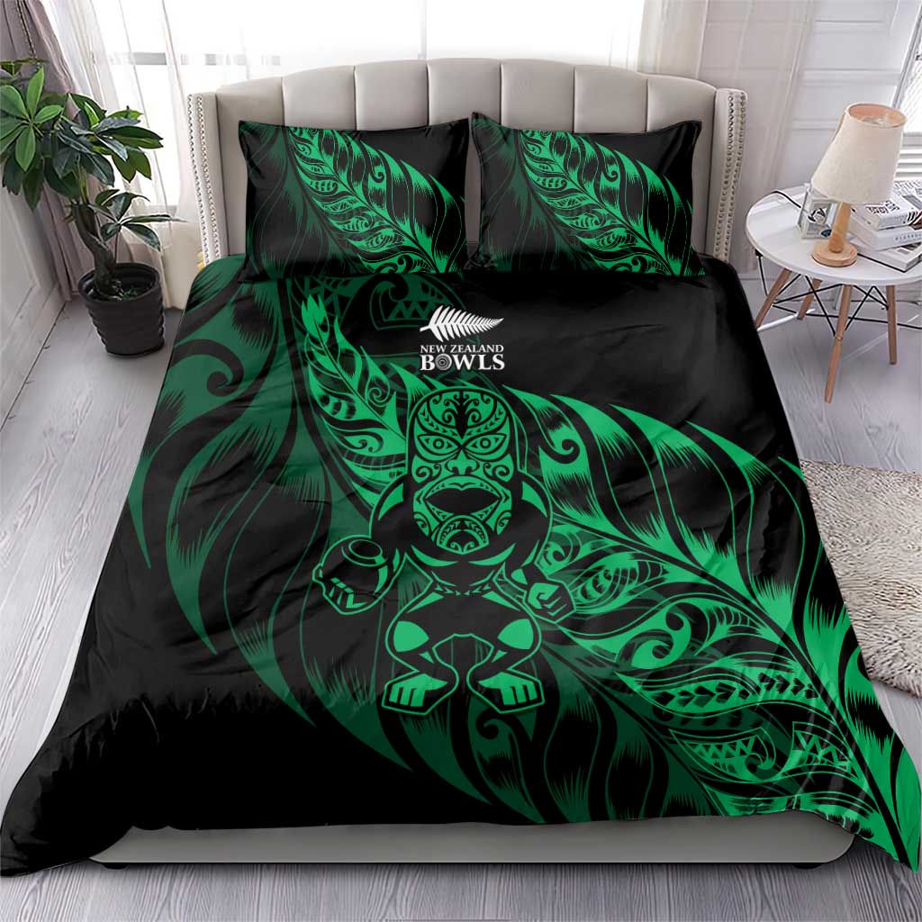 New Zealand Lawn Bowls Bedding Set Green Maori Warrior Tribal Silver Fern - Aussie Hoodie