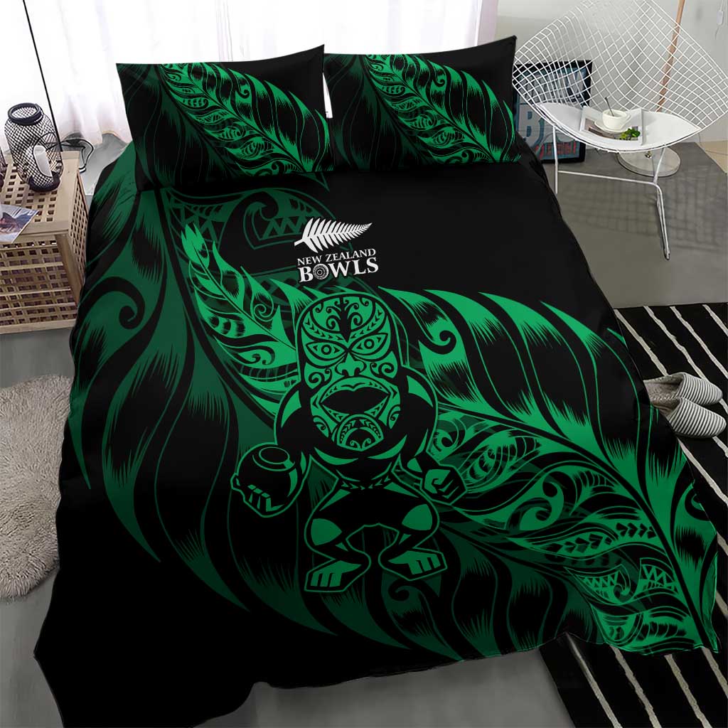 New Zealand Lawn Bowls Bedding Set Green Maori Warrior Tribal Silver Fern - Aussie Hoodie