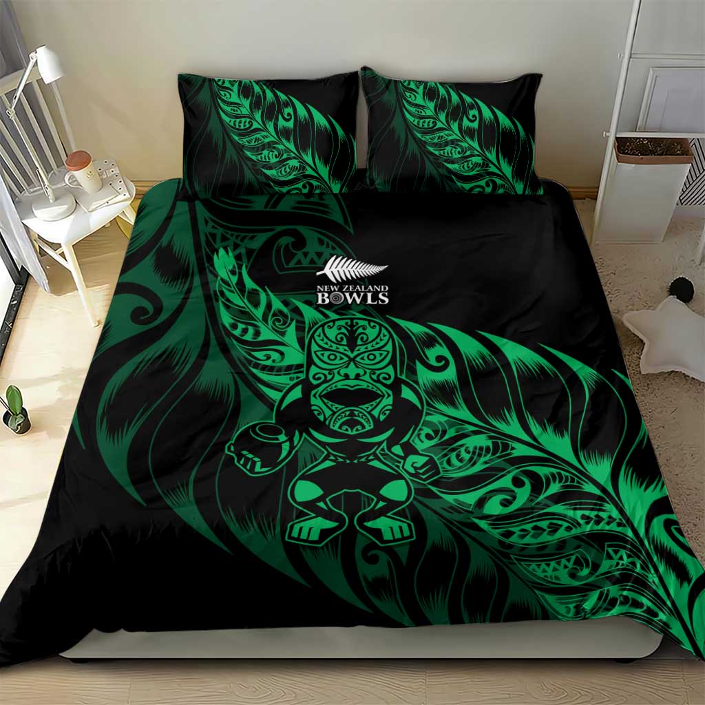 New Zealand Lawn Bowls Bedding Set Green Maori Warrior Tribal Silver Fern - Aussie Hoodie