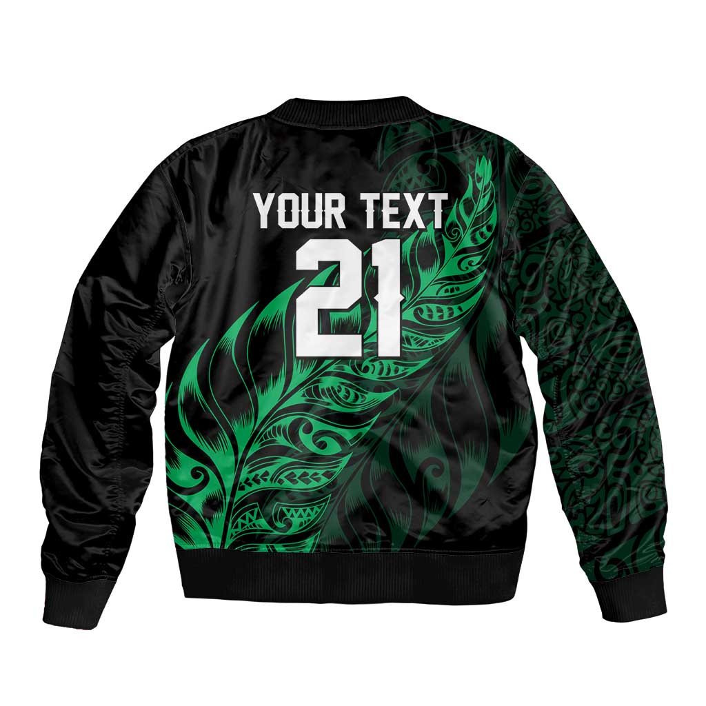New Zealand Lawn Bowls Custom Bomber Jacket Green Maori Warrior Tribal Silver Fern - Aussie Hoodie