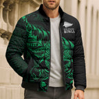 New Zealand Lawn Bowls Custom Bomber Puffer Jacket Green Maori Warrior Tribal Silver Fern - Aussie Hoodie