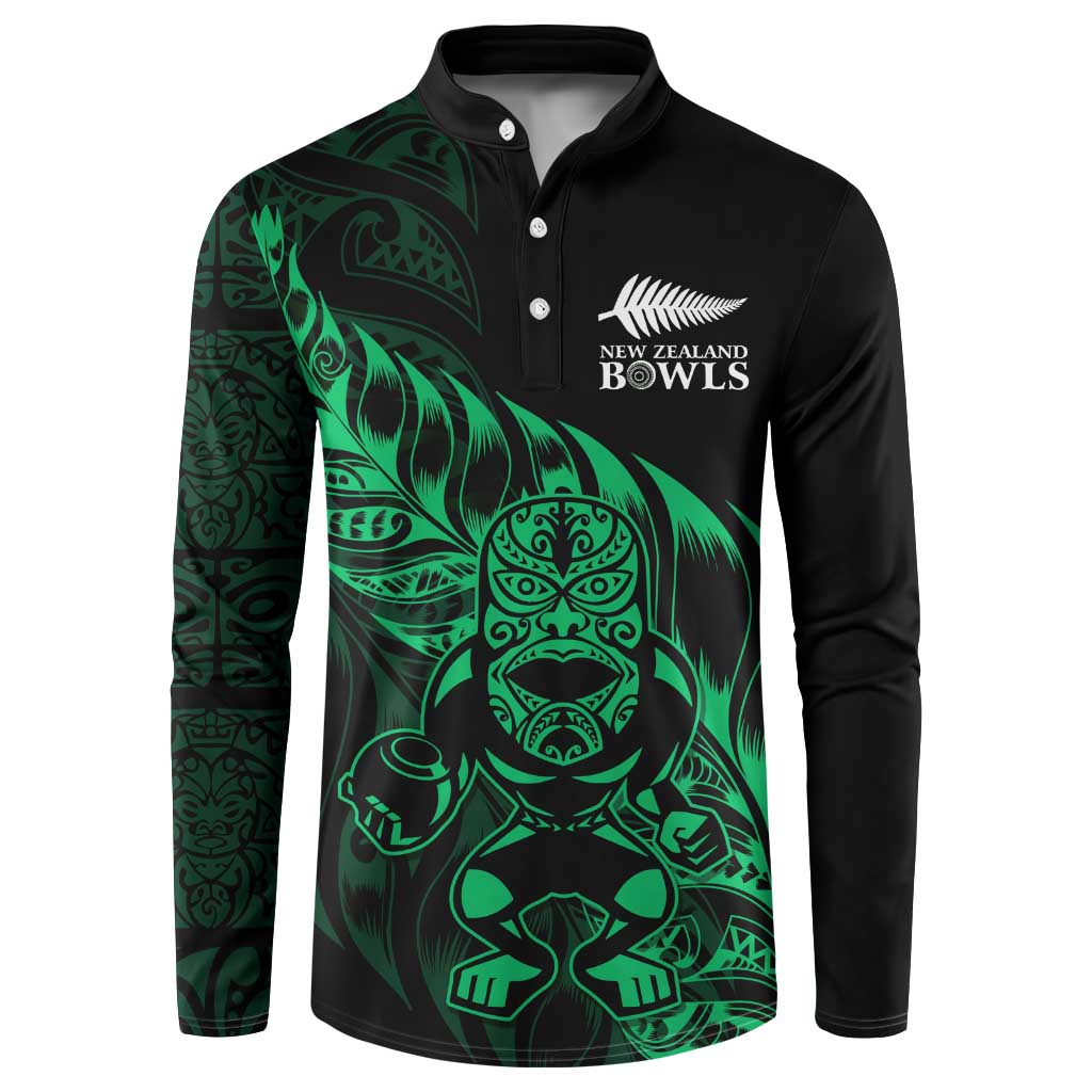New Zealand Lawn Bowls Custom Button Sweatshirt Green Maori Warrior Tribal Silver Fern - Aussie Hoodie