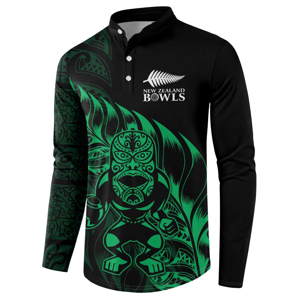 New Zealand Lawn Bowls Custom Button Sweatshirt Green Maori Warrior Tribal Silver Fern - Aussie Hoodie