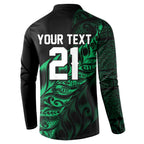 New Zealand Lawn Bowls Custom Button Sweatshirt Green Maori Warrior Tribal Silver Fern - Aussie Hoodie