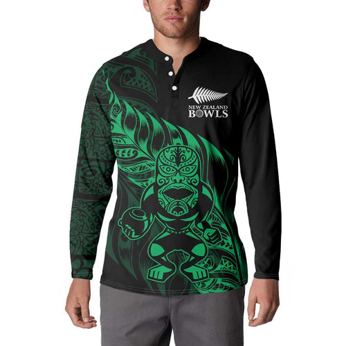 New Zealand Lawn Bowls Custom Button Sweatshirt Green Maori Warrior Tribal Silver Fern - Aussie Hoodie