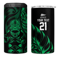 New Zealand Lawn Bowls Custom 4 in 1 Can Cooler Tumbler Green Maori Warrior Tribal Silver Fern - Aussie Hoodie