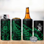 New Zealand Lawn Bowls Custom 4 in 1 Can Cooler Tumbler Green Maori Warrior Tribal Silver Fern - Aussie Hoodie