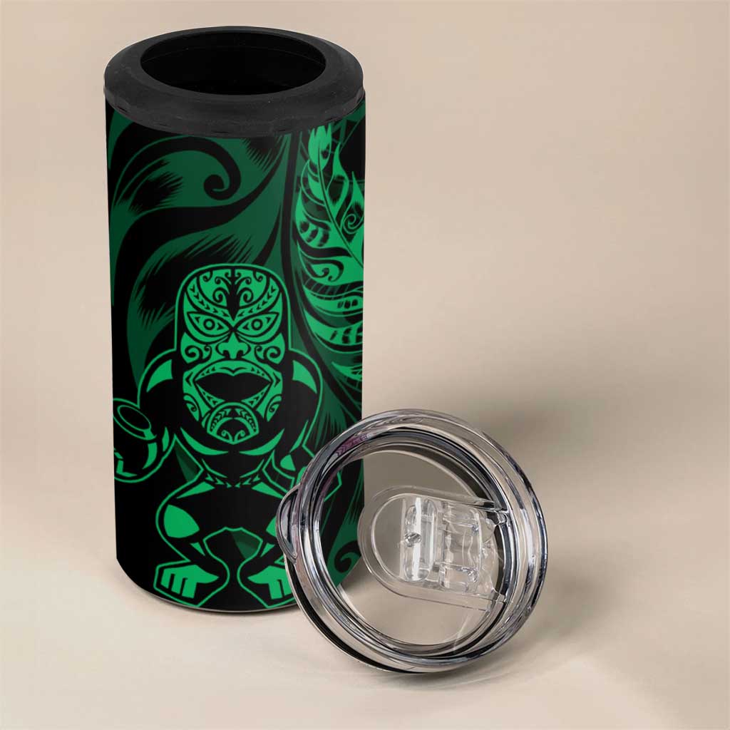 New Zealand Lawn Bowls Custom 4 in 1 Can Cooler Tumbler Green Maori Warrior Tribal Silver Fern - Aussie Hoodie