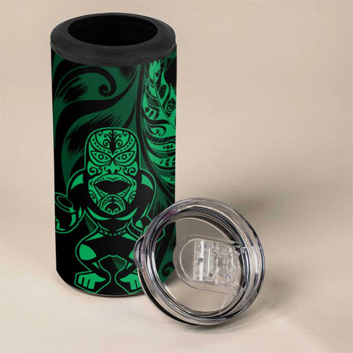 New Zealand Lawn Bowls Custom 4 in 1 Can Cooler Tumbler Green Maori Warrior Tribal Silver Fern - Aussie Hoodie