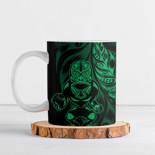 New Zealand Lawn Bowls Custom Ceramic Mug Green Maori Warrior Tribal Silver Fern - Aussie Hoodie