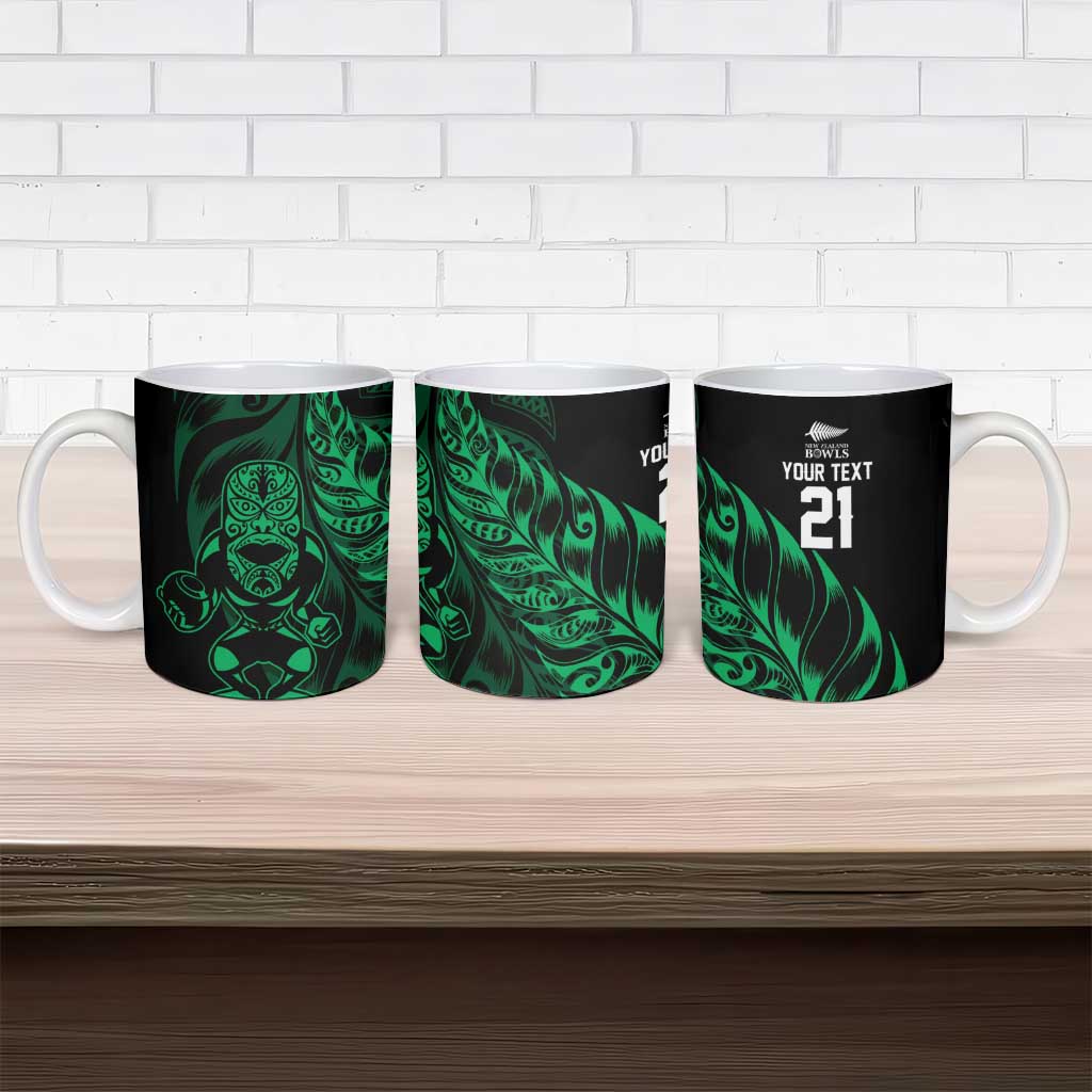 New Zealand Lawn Bowls Custom Ceramic Mug Green Maori Warrior Tribal Silver Fern - Aussie Hoodie