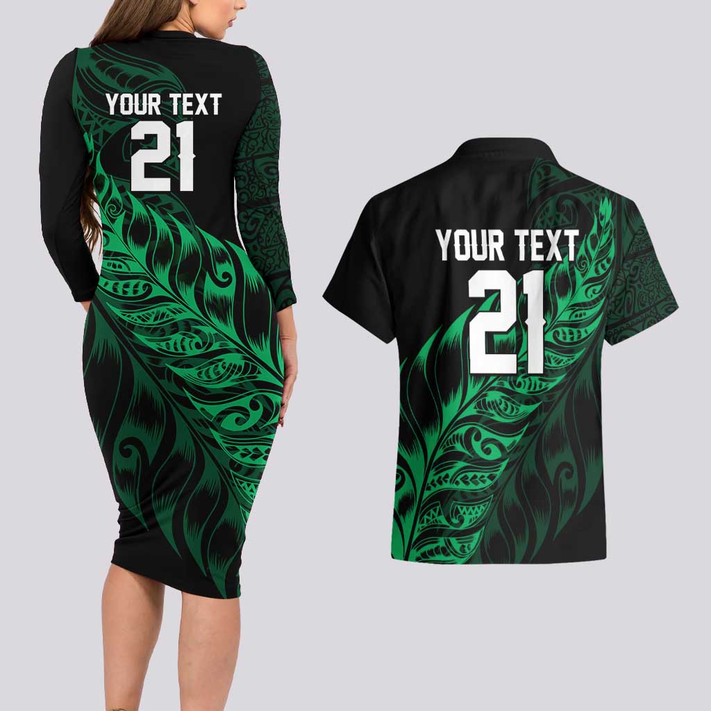 New Zealand Lawn Bowls Custom Couples Matching Long Sleeve Bodycon Dress and Hawaiian Shirt Green Maori Warrior Tribal Silver Fern - Aussie Hoodie