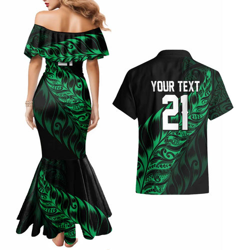 New Zealand Lawn Bowls Custom Couples Matching Mermaid Dress and Hawaiian Shirt Green Maori Warrior Tribal Silver Fern - Aussie Hoodie