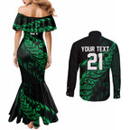 New Zealand Lawn Bowls Custom Couples Matching Mermaid Dress and Long Sleeve Button Shirt Green Maori Warrior Tribal Silver Fern - Aussie Hoodie