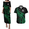 New Zealand Lawn Bowls Custom Couples Matching Puletasi and Hawaiian Shirt Green Maori Warrior Tribal Silver Fern - Aussie Hoodie