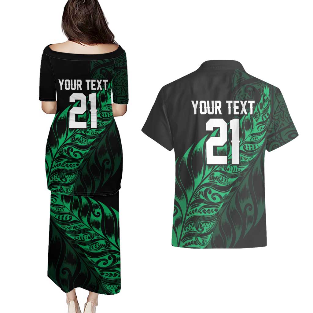 New Zealand Lawn Bowls Custom Couples Matching Puletasi and Hawaiian Shirt Green Maori Warrior Tribal Silver Fern - Aussie Hoodie