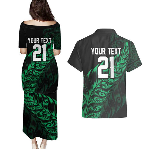 New Zealand Lawn Bowls Custom Couples Matching Puletasi and Hawaiian Shirt Green Maori Warrior Tribal Silver Fern - Aussie Hoodie