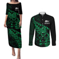 New Zealand Lawn Bowls Custom Couples Matching Puletasi and Long Sleeve Button Shirt Green Maori Warrior Tribal Silver Fern - Aussie Hoodie