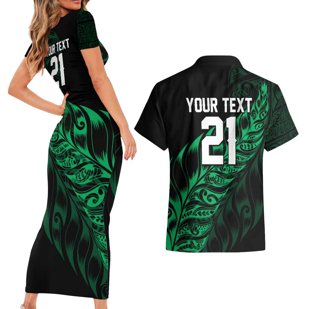 New Zealand Lawn Bowls Custom Couples Matching Short Sleeve Bodycon Dress and Hawaiian Shirt Green Maori Warrior Tribal Silver Fern - Aussie Hoodie