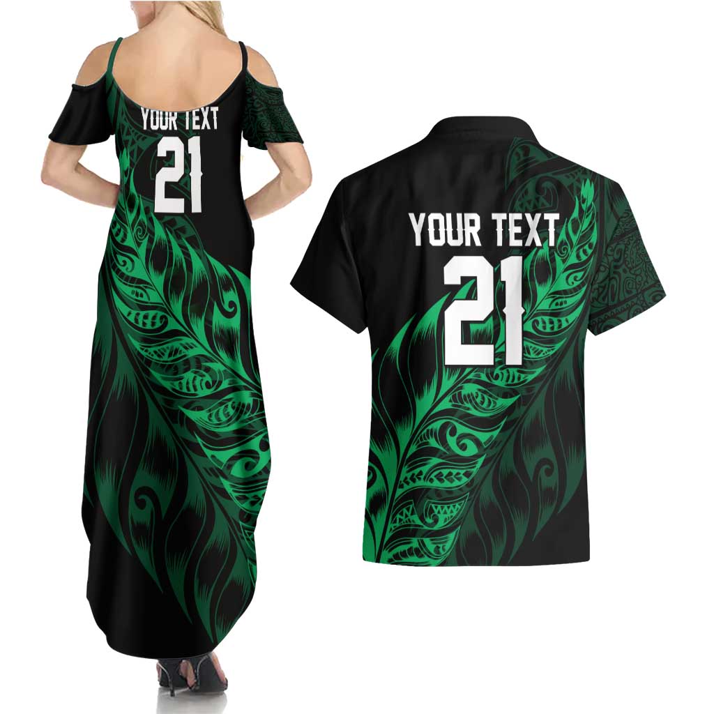 New Zealand Lawn Bowls Custom Couples Matching Summer Maxi Dress and Hawaiian Shirt Green Maori Warrior Tribal Silver Fern - Aussie Hoodie