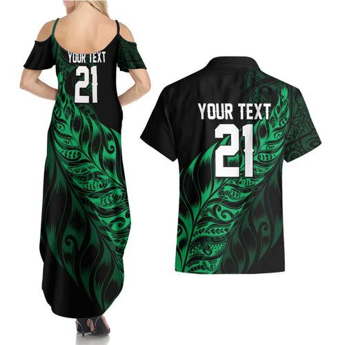 New Zealand Lawn Bowls Custom Couples Matching Summer Maxi Dress and Hawaiian Shirt Green Maori Warrior Tribal Silver Fern - Aussie Hoodie