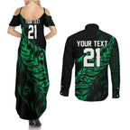 New Zealand Lawn Bowls Custom Couples Matching Summer Maxi Dress and Long Sleeve Button Shirt Green Maori Warrior Tribal Silver Fern - Aussie Hoodie