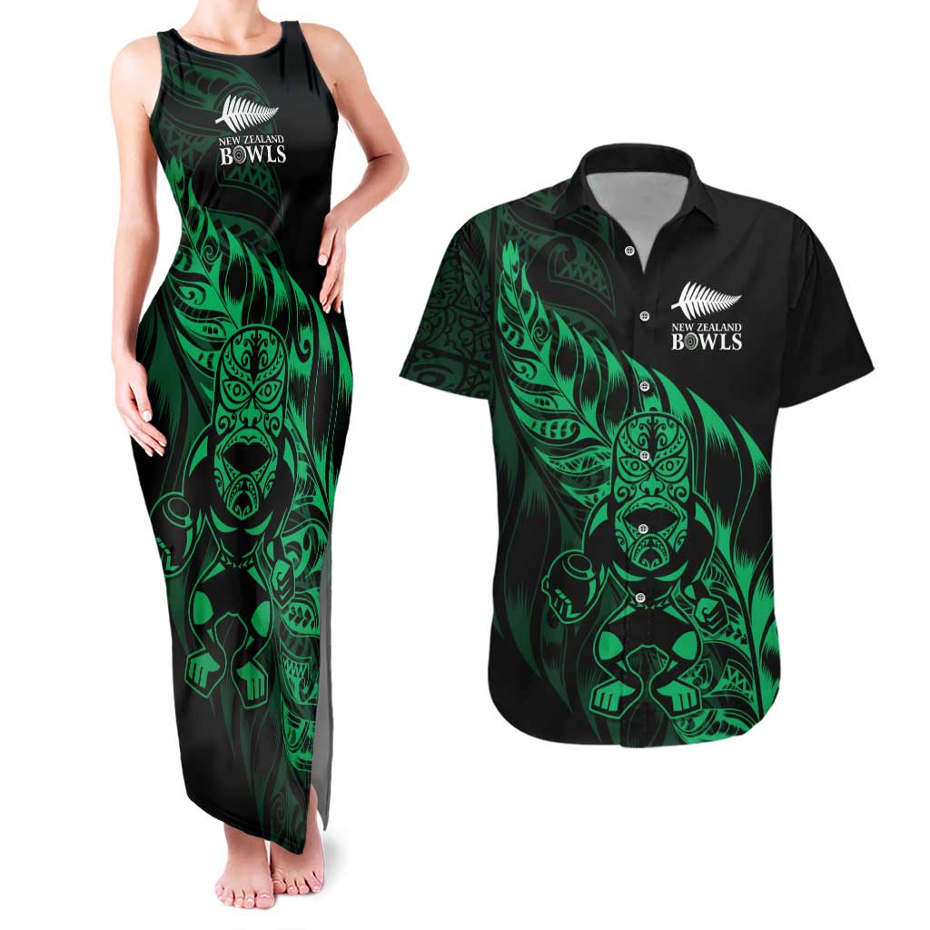 New Zealand Lawn Bowls Custom Couples Matching Tank Maxi Dress and Hawaiian Shirt Green Maori Warrior Tribal Silver Fern - Aussie Hoodie