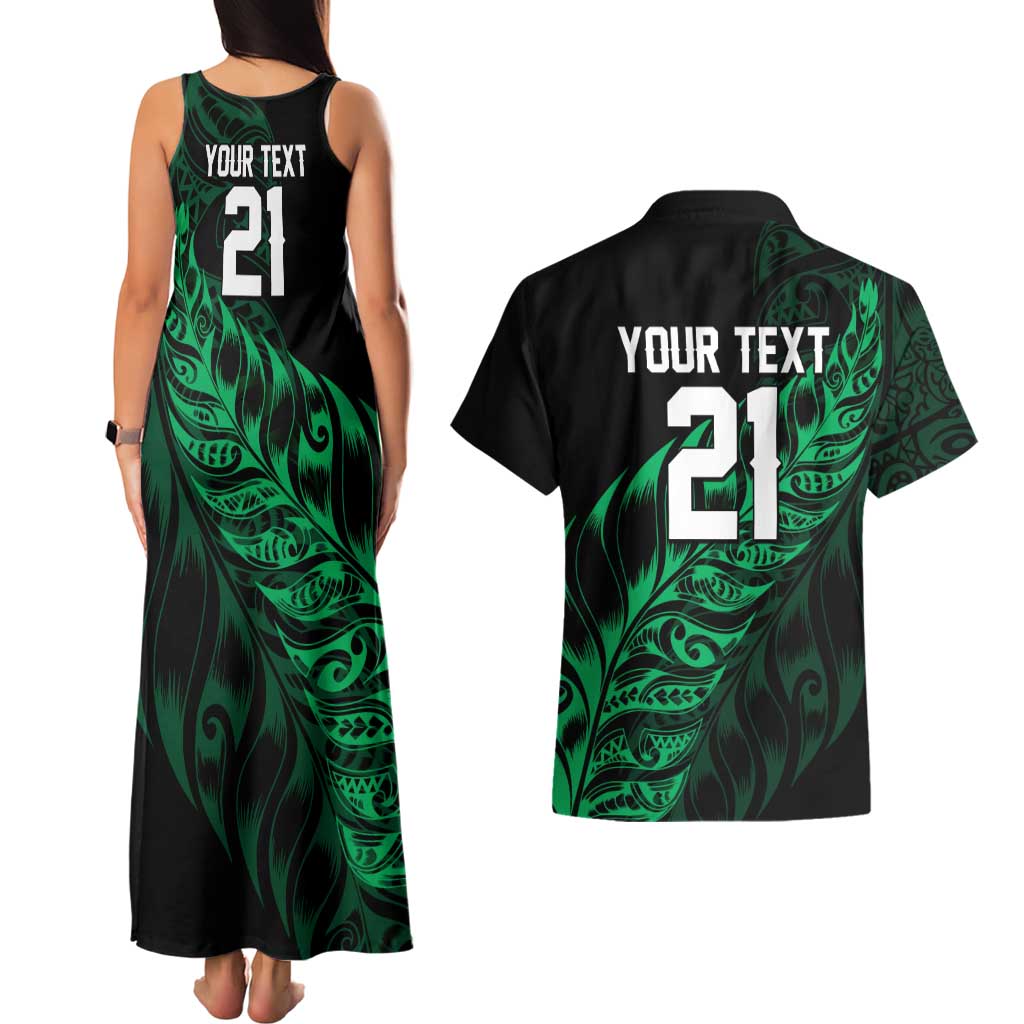 New Zealand Lawn Bowls Custom Couples Matching Tank Maxi Dress and Hawaiian Shirt Green Maori Warrior Tribal Silver Fern - Aussie Hoodie