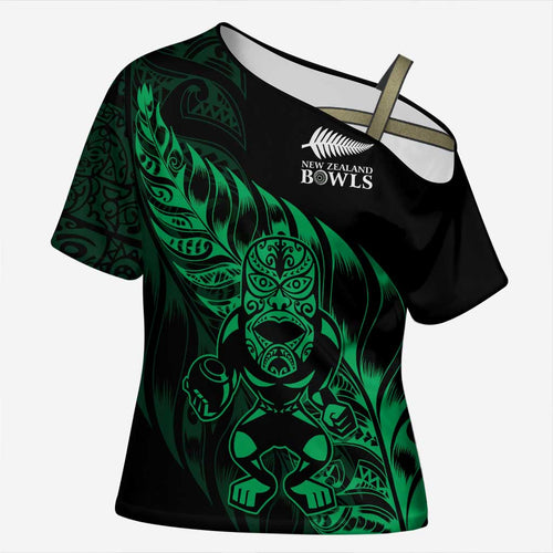New Zealand Lawn Bowls Custom Cross Shoulder Shirt Green Maori Warrior Tribal Silver Fern - Aussie Hoodie