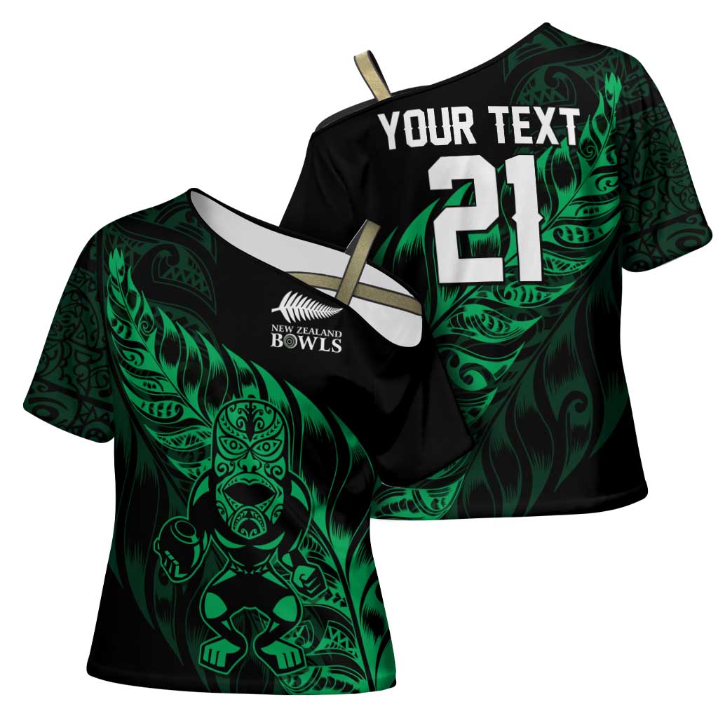 New Zealand Lawn Bowls Custom Cross Shoulder Shirt Green Maori Warrior Tribal Silver Fern - Aussie Hoodie