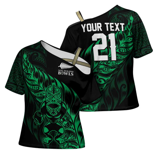New Zealand Lawn Bowls Custom Cross Shoulder Shirt Green Maori Warrior Tribal Silver Fern - Aussie Hoodie
