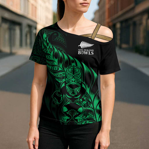 New Zealand Lawn Bowls Custom Cross Shoulder Shirt Green Maori Warrior Tribal Silver Fern - Aussie Hoodie