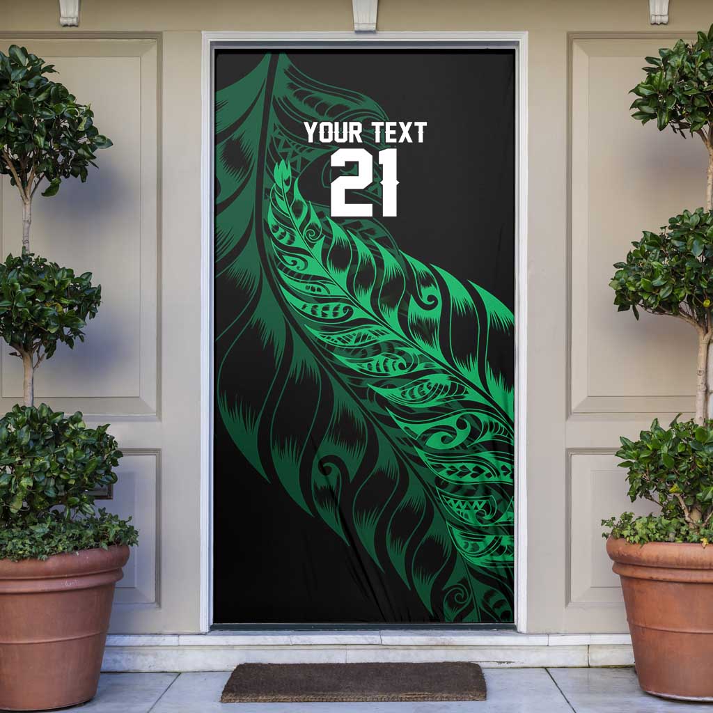 New Zealand Lawn Bowls Custom Door Cover Green Maori Warrior Tribal Silver Fern - Aussie Hoodie