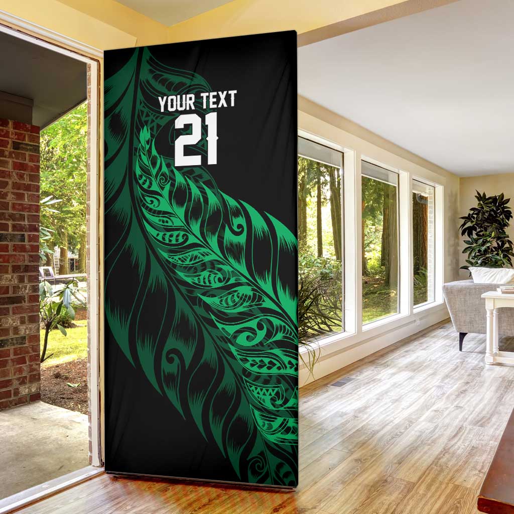 New Zealand Lawn Bowls Custom Door Cover Green Maori Warrior Tribal Silver Fern - Aussie Hoodie
