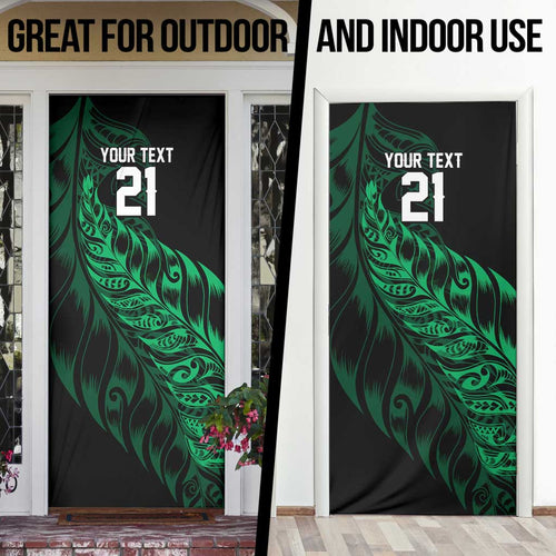New Zealand Lawn Bowls Custom Door Cover Green Maori Warrior Tribal Silver Fern - Aussie Hoodie