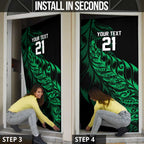 New Zealand Lawn Bowls Custom Door Cover Green Maori Warrior Tribal Silver Fern - Aussie Hoodie