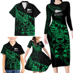 New Zealand Lawn Bowls Custom Family Matching Long Sleeve Bodycon Dress and Hawaiian Shirt Green Maori Warrior Tribal Silver Fern - Aussie Hoodie